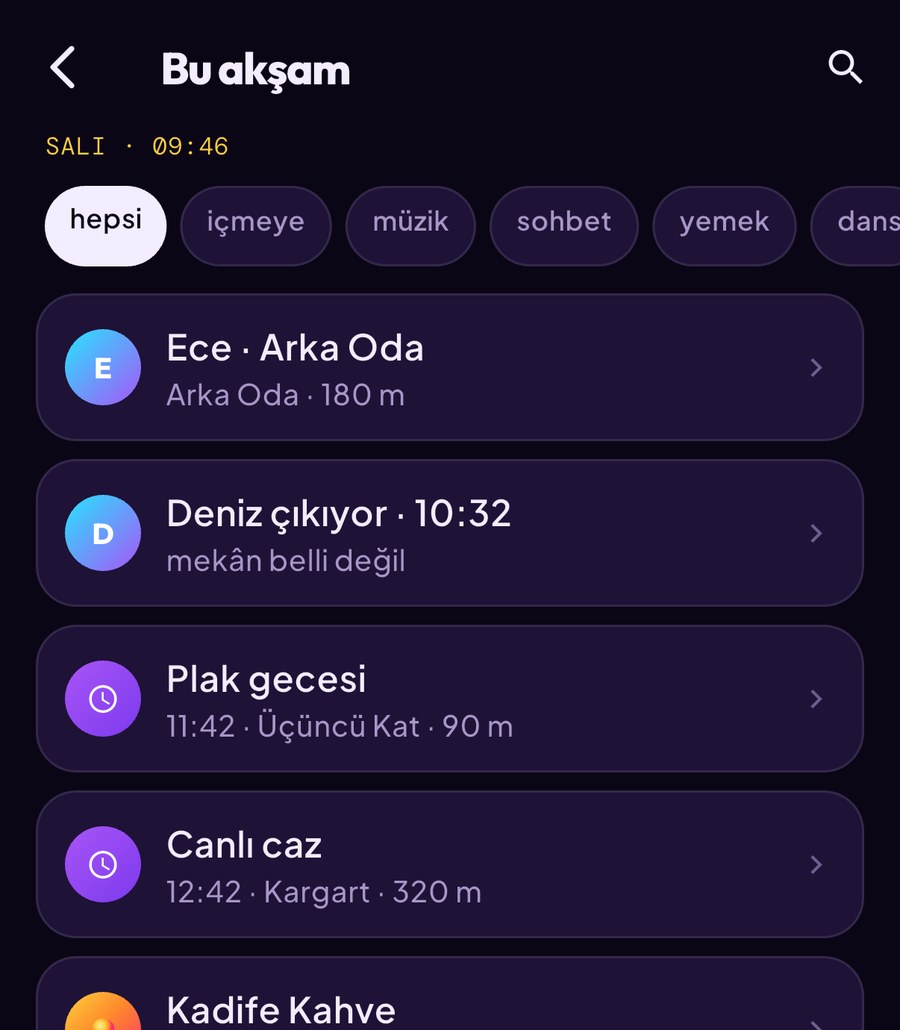 Bu akşam listesi: arkadaşlar, etkinlikler ve yanan korlar
