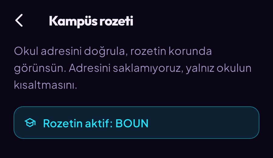 Kampüs rozeti ekranı